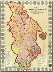 Karte der Evangelischen Kirche im Rheinland, Herausgegeben vom Landeskirchenarchiv Düsseldorf 1954; AEKR Düsseldorf 8SL 046 (Bildarchiv)