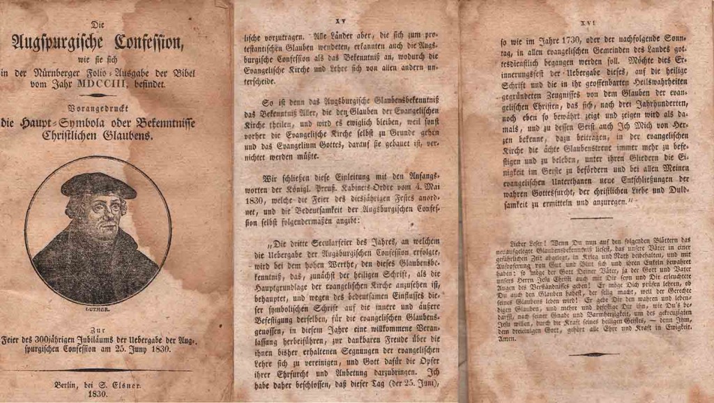 Zur Feier des 300jährigen Jubiläums der Übergabe der Augsburgischen Konfession am 25. Juni 1830