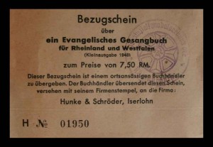 Bezugschein über ein Evangelisches Gesangbuch für Rheinland und Westfalen 1948