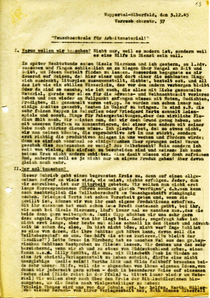 Rundschreiben von Käte Kreling vom 3. Dezember 1945.
